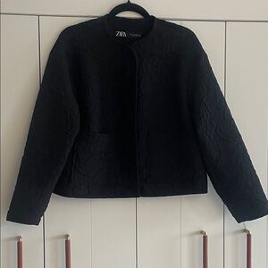Zara Black Textured floral application Jacket Sz m